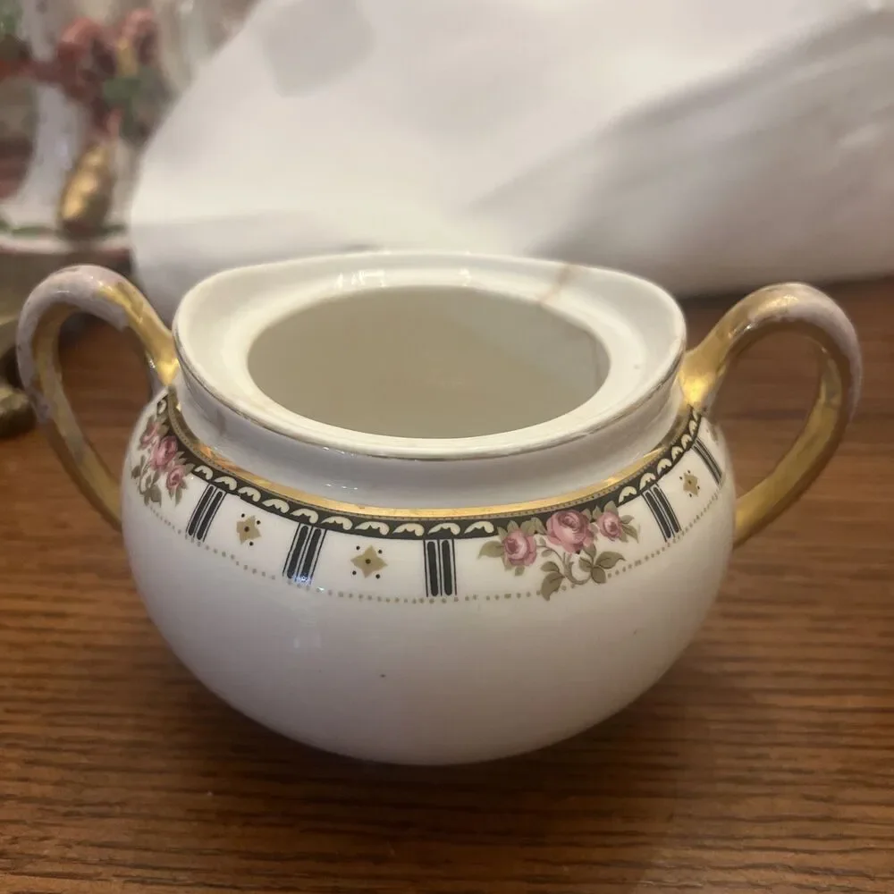 Vintage Cleveland China Sugar Bowl & creamer Bridal Rose Pattern Gold‎ & Crazing